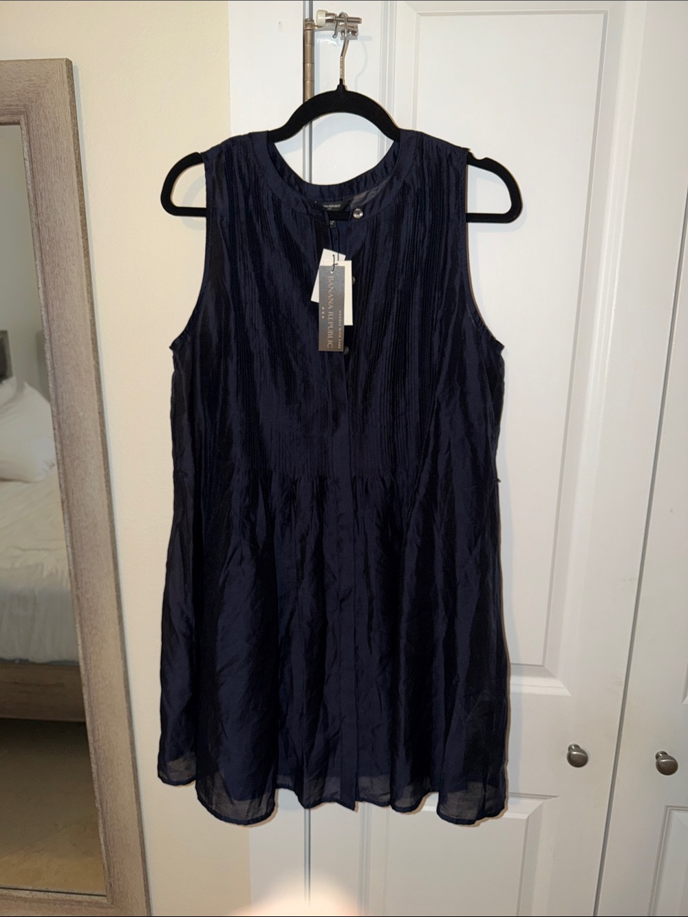 Banana Republic Navy Sleeveless Textured Babydoll Dress NWT